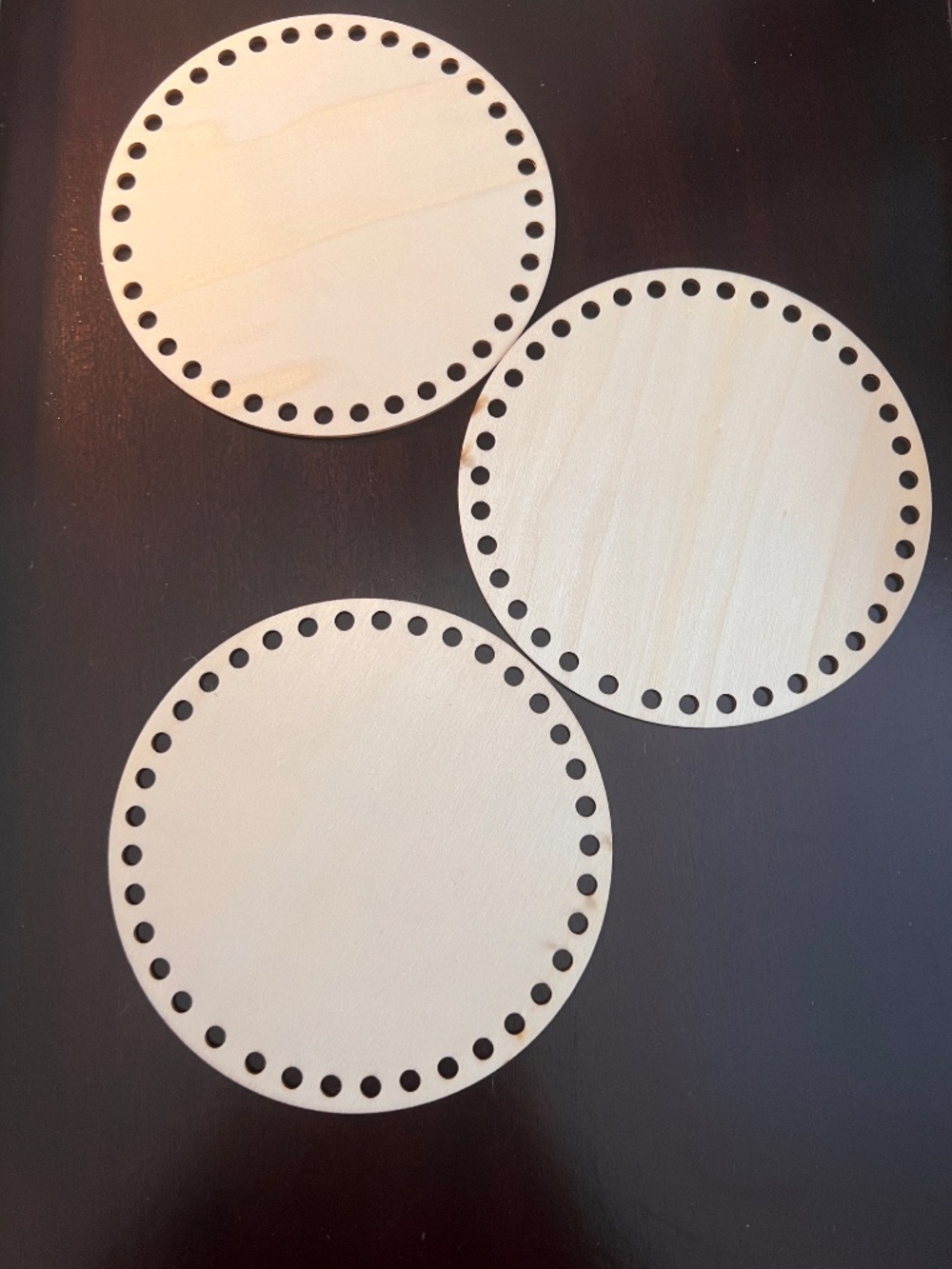 set of 3 wooden bases for crochet baskets
